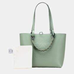 Pre Owned Loewe Green Small Smooth Calfskin Anagram Tote