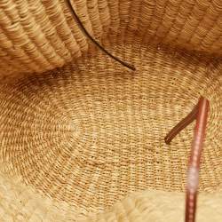 Pre Owned Loewe Beige/Brown Woven Raffia and Leather Shell Basket Tote