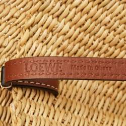 Pre Owned Loewe Beige/Brown Woven Raffia and Leather Shell Basket Tote