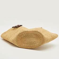 Pre Owned Loewe Beige/Brown Woven Raffia and Leather Shell Basket Tote