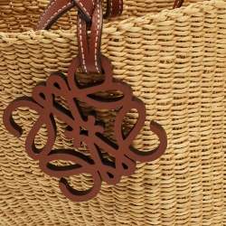 Pre Owned Loewe Beige/Brown Woven Raffia and Leather Shell Basket Tote