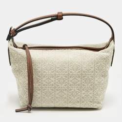 Pre Owned Loewe Brown/Beige Anagram Canvas and Leather Cubi Bag
