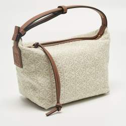 Pre Owned Loewe Brown/Beige Anagram Canvas and Leather Cubi Bag