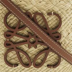 Pre Owned Loewe Anagram Square Pocket Cream/Brown Raffia Bucket Bag