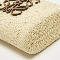 Pre Owned Loewe Anagram Square Pocket Cream/Brown Raffia Bucket Bag