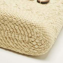 Pre Owned Loewe Anagram Square Pocket Cream/Brown Raffia Bucket Bag