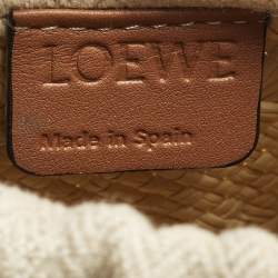 Pre Owned Loewe Anagram Square Pocket Cream/Brown Raffia Bucket Bag