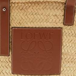 Pre Owned Loewe Beach Basket Beige/Tan Leather and Raffia Tote
