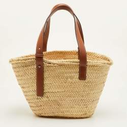 Pre Owned Loewe Beach Basket Beige/Tan Leather and Raffia Tote