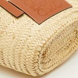 Pre Owned Loewe Beach Basket Beige/Tan Leather and Raffia Tote