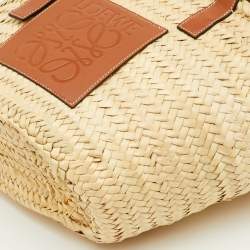 Pre Owned Loewe Beach Basket Beige/Tan Leather and Raffia Tote