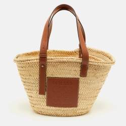 Pre Owned Loewe Beach Basket Beige/Tan Leather and Raffia Tote