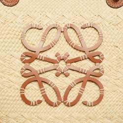 Pre Owned Loewe Anagram Medium Brown/Natural Iraca Palm Basket Tote