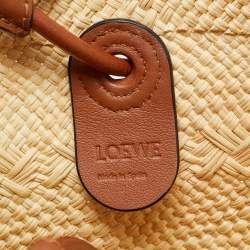 Pre Owned Loewe Anagram Medium Brown/Natural Iraca Palm Basket Tote