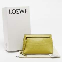 Pre Owned Loewe T Mini Green Anagram Embossed Leather Pouch 