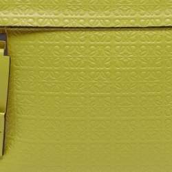 Pre Owned Loewe T Mini Green Anagram Embossed Leather Pouch 
