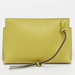 Pre Owned Loewe T Mini Green Anagram Embossed Leather Pouch 