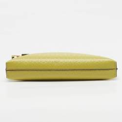 Pre Owned Loewe T Mini Green Anagram Embossed Leather Pouch 