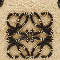 Pre Owned Loewe Anagram Small Beige/Black Raffia and Leather Beach Bag