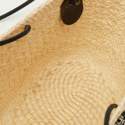 Pre Owned Loewe Anagram Small Beige/Black Raffia and Leather Beach Bag