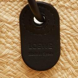 Pre Owned Loewe Anagram Small Beige/Black Raffia and Leather Beach Bag