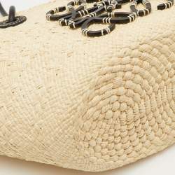 Pre Owned Loewe Anagram Small Beige/Black Raffia and Leather Beach Bag