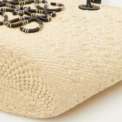 Pre Owned Loewe Anagram Small Beige/Black Raffia and Leather Beach Bag