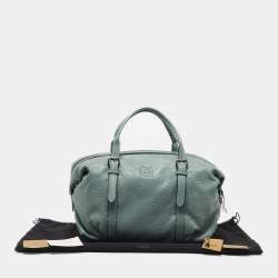 Pre Owned Loewe Canela 35 Mint Green Embossed Leather Satchel