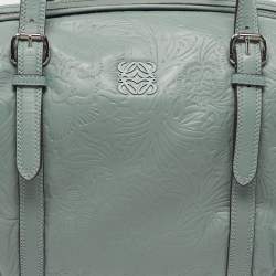 Pre Owned Loewe Canela 35 Mint Green Embossed Leather Satchel