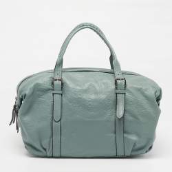 Pre Owned Loewe Canela 35 Mint Green Embossed Leather Satchel