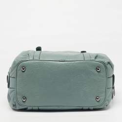 Pre Owned Loewe Canela 35 Mint Green Embossed Leather Satchel