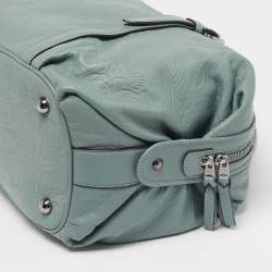 Pre Owned Loewe Canela 35 Mint Green Embossed Leather Satchel