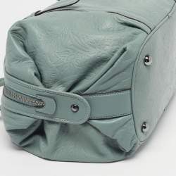 Pre Owned Loewe Canela 35 Mint Green Embossed Leather Satchel