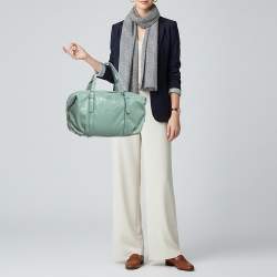 Pre Owned Loewe Canela 35 Mint Green Embossed Leather Satchel