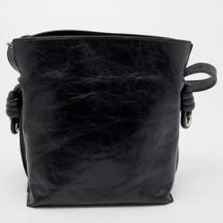 Pre Owned حقيبة كتف لويفي فلامنكو جلد لامع مجعد أسود بعقدة