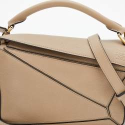 Pre Owned Loewe Beige Leather Small Puzzle Shoulder Bag