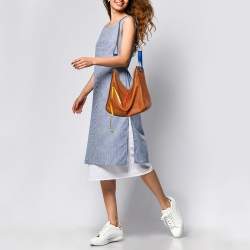 Pre Owned Loewe Brown/Blue Leather Medium Stars Hammock Shoulder Bag