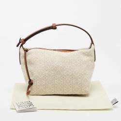 Pre Owned Loewe Beige/Brown Logo Jacquard Canvas and Leather Cubi Anagram Bag