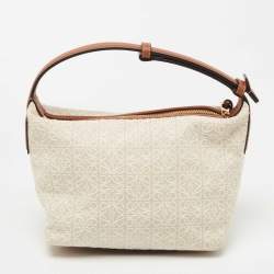 Pre Owned Loewe Beige/Brown Logo Jacquard Canvas and Leather Cubi Anagram Bag