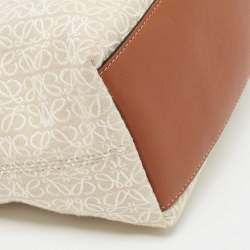 Pre Owned Loewe Beige/Brown Logo Jacquard Canvas and Leather Cubi Anagram Bag