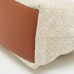 Pre Owned Loewe Beige/Brown Logo Jacquard Canvas and Leather Cubi Anagram Bag