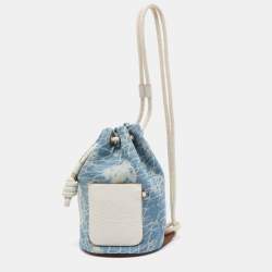 Pre Owned Loewe Blue Indigo/White Washed Denim Sailor Mermaid Mini Drawstring Bag