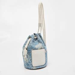 Pre Owned Loewe Blue Indigo/White Washed Denim Sailor Mermaid Mini Drawstring Bag