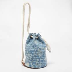 Pre Owned Loewe Blue Indigo/White Washed Denim Sailor Mermaid Mini Drawstring Bag