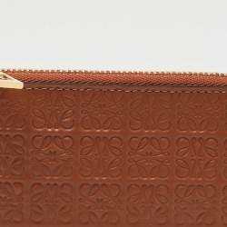 Pre Owned Loewe Tan Anagram Leather Zip Card Holder 