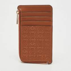 Pre Owned Loewe Tan Anagram Leather Zip Card Holder 