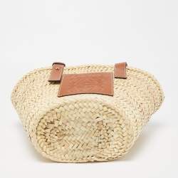 Pre Owned Loewe Brown/Natural Raffia and Leather Small Basket Tote