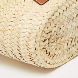 Pre Owned Loewe Brown/Natural Raffia and Leather Small Basket Tote