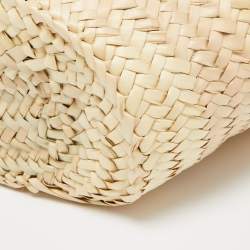 Pre Owned Loewe Brown/Natural Raffia and Leather Small Basket Tote