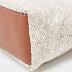 Loewe Ecru/Tan Jacquard Canvas and Leather Small Cubi Anagram Shoulder Bag